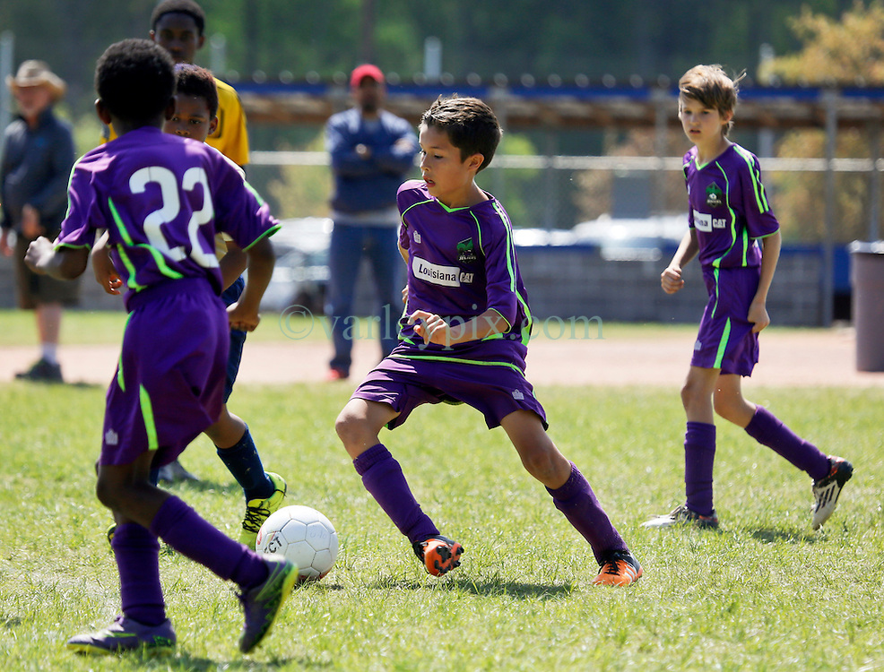 10 April 2016. Hammond, Louisiana.<br />
South Tangi Youth Soccer Association (STYSA), Chappapeela Sports Complex, 30th Annual Strawberry Cup, <br />
New Orleans Jesters Youth Academy U10 team Purple take on CD Motagua in the Cup Final.<br />
Jesters win 5-4 to become Strawberry Cup champions for the 2nd year running. <br />
Photo©; Charlie Varley/varleypix.com