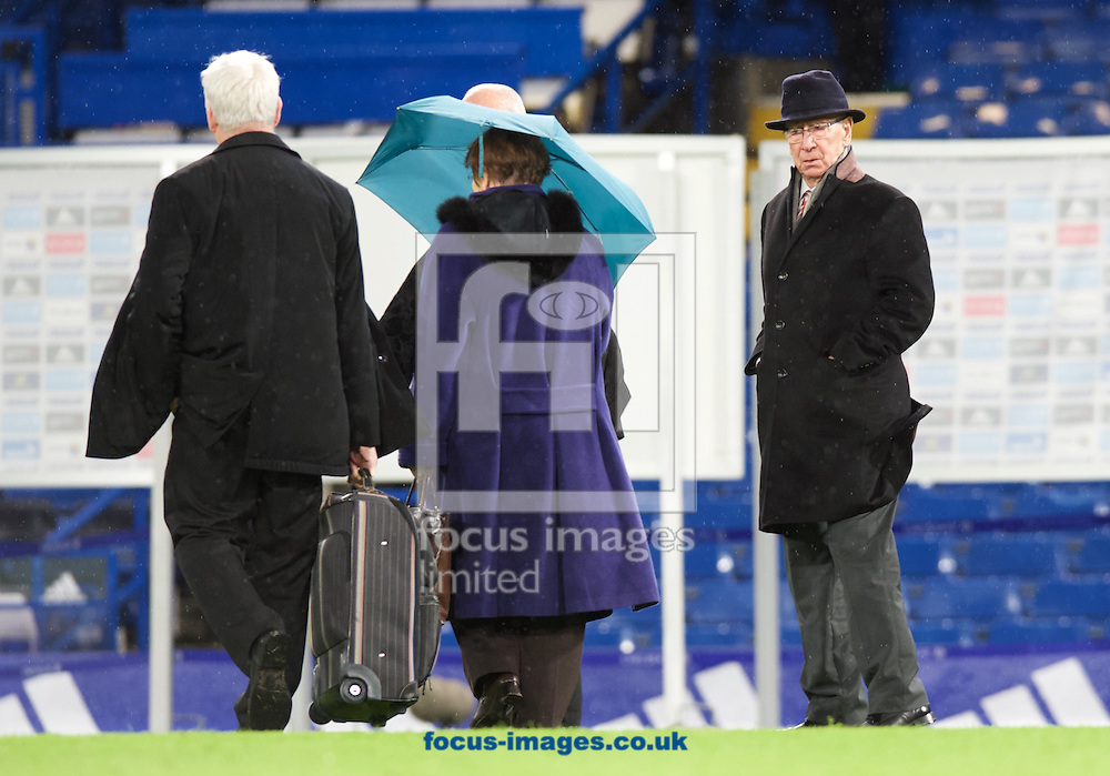 Sir Bobby Charlton (right) leaving the ground after the Barclays Premier League match at Stamford Bridge, London<br />
Picture by Alan Stanford/Focus Images Ltd +44 7915 056117<br />
07/02/2016