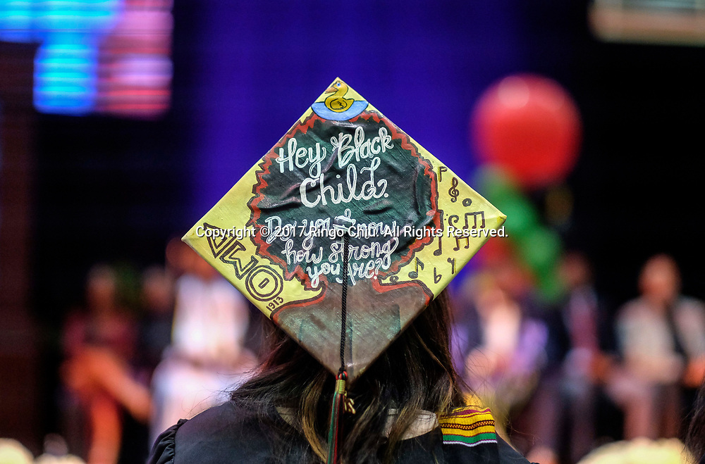 RIVERSIDE, CA - JUNE 11, 2017: A graduate with an academic hat in the Black Graduation Ceremony at University of California, Riverside, Sunday June 11, 2017. (Photo by Ringo H.W. Chiu / For The Times)(Photo by Ringo Chiu)<br />
<br />
Usage Notes: This content is intended for editorial use only. For other uses, additional clearances may be required.