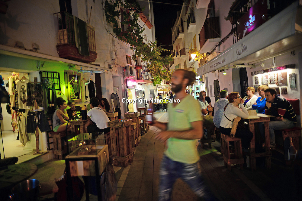 Ibiza town at night, Balearic Islands, Spain