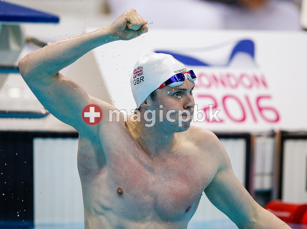 Ross MURDOCH of Great Britain jubilates after winning in the men's 200m Breaststroke Final during the LEN European Swimming Championships held at the London Aquatics Centre in London, Great Britain, Thursday, May 19, 2016. (Photo by Patrick B. Kraemer / MAGICPBK)
