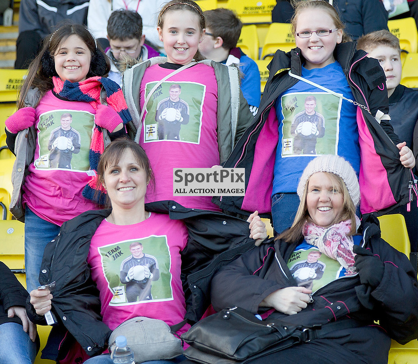 Teachers of West Calder High School (plus ‘Allstars’) v Mid Calder Colts (U16s) The Jak Trueman Challenge Cup 8 February 2015; supporters and classmates of Jak before the Teachers of West Calder High School (plus ‘Allstars’) v Mid Calder Colts (U16s) Jak Trueman Challenge Cup match played at Energy Assets Arena, Livingston;