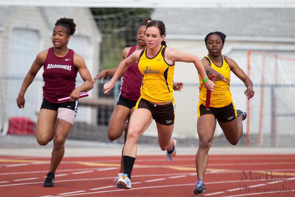 Rowan University Women's 4 x 100 team competes at the NJAC Track and Field Championships at Richard Wacker Stadium on the campus of Rowan University in Glassboro, NJ on Sunday May 5, 2013. (photo / Mat Boyle)