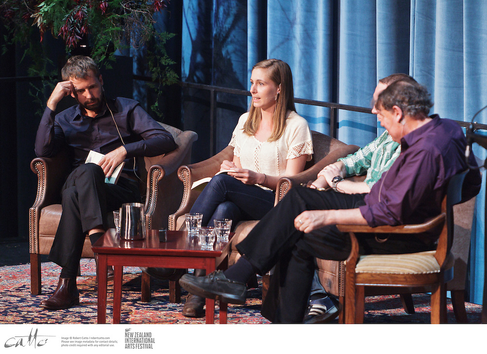 Emerging New Zealand writers Ellie Catton, Hamish Clayton and Craig Cliff talk with Harry Ricketts at Writers & Readers Week, as part of the New Zealand International Arts Festival.