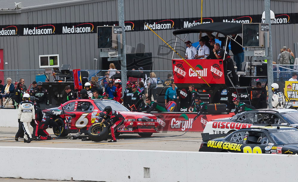 NEWTON, IA - MAY 20, 2012: Ricky Stenhouse, Jr. (6) brings his car in for service during the Pioneer Hi-Bred 250 at the Iowa Speedway in Newton, IA.