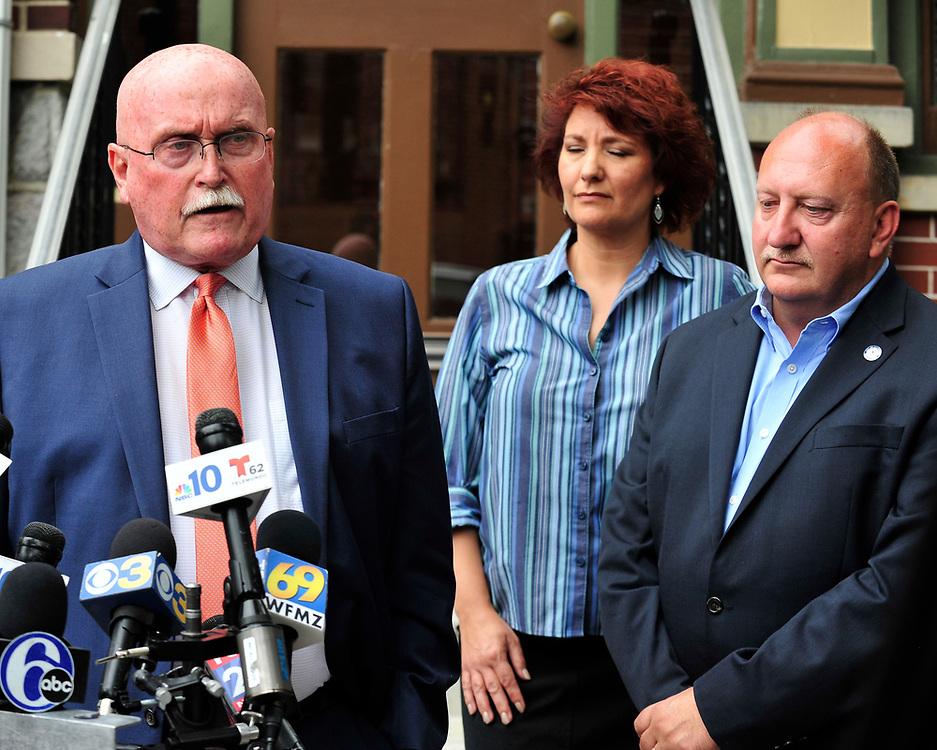 Allentown Mayor Ed Pawlowski and his attorney Jack McMahon speak at a news conference in the wake of a filing of a federal indictment against Pawlowski alleging he participated in a pay-to-play scheme Wednesday July 26, 2017 in Allentown. (Chris Post | Lehighvalleylive.com contributor)