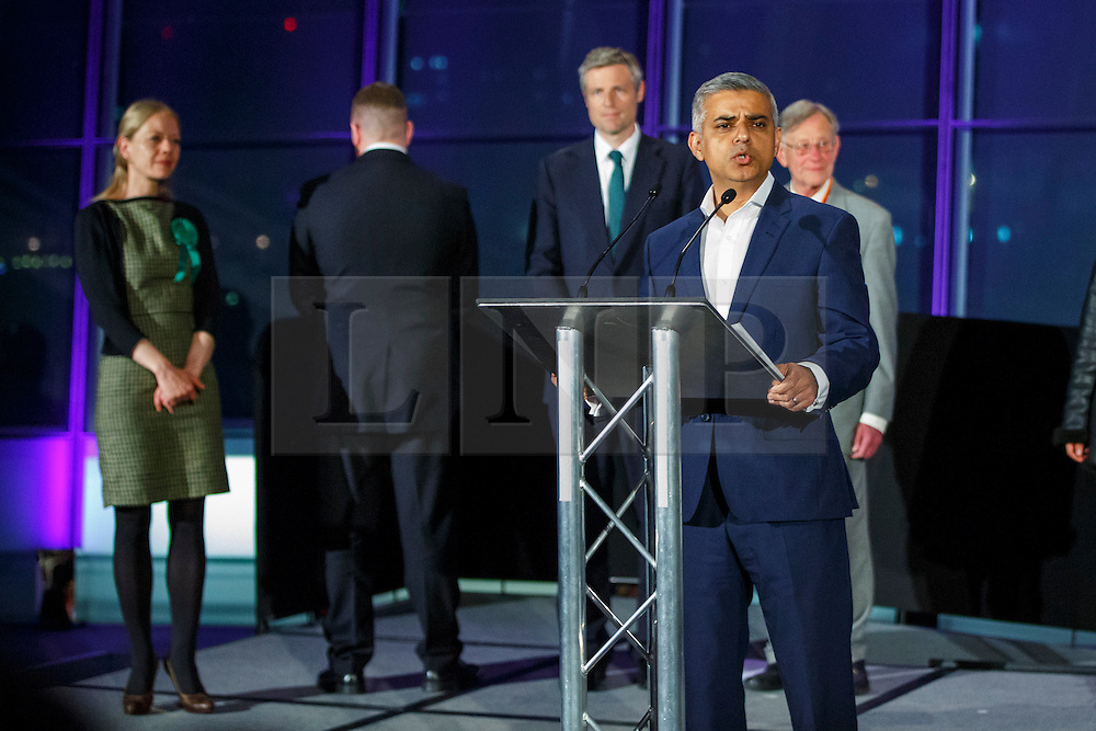 © Licensed to London News Pictures. 07/05/2016. London, UK. London Mayoral candidates reacting to Mayor of London SADIQ KHAN's victory speech following the announcement of the election results at City Hall in London on Saturday, 7 May 2016. Labour MP Sadiq Khan has declared his victory and accused his Conservative counterpart, Zac Goldsmith MP of using underhand tactics during the campaign. Photo credit: Tolga Akmen/LNP