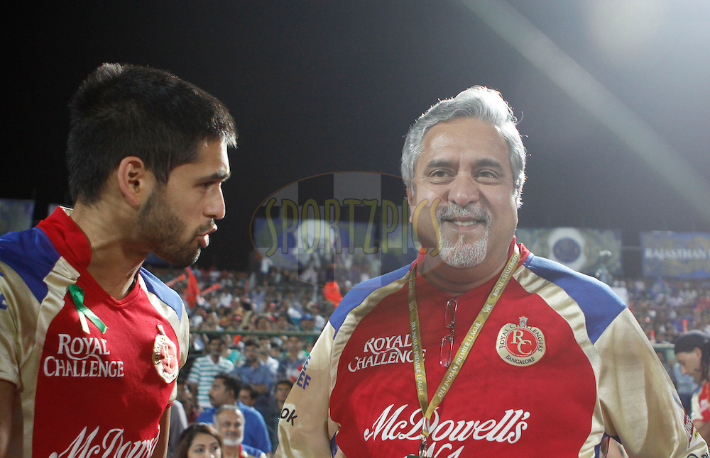 Royal Challengers Bangalore onwer Vijay Mallya and Siddharth Mallya during match 30 of the the Indian Premier League ( IPL) 2012 between The Rajasthan Royals and the Royal Challengers Bangalore held at the Sawai Mansingh Stadium in Jaipur on the 23rd April 2012..Photo by Pankaj Nangia/IPL/SPORTZPICS