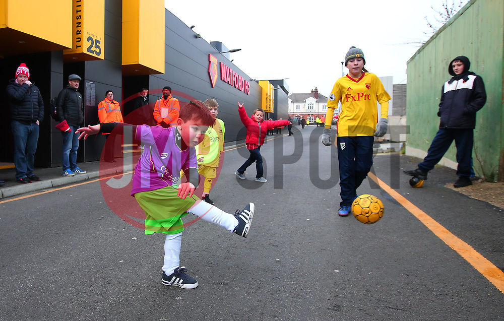 Young Watford and Bristol City fans have a kick about outside Vicarage Road ahead of the FA Cup Third Round tie between the two sides - Mandatory by-line: Robbie Stephenson/JMP - 06/01/2018 - FOOTBALL - Vicarage Road - Watford, England - Watford v Bristol City - Emirates FA Cup third round proper