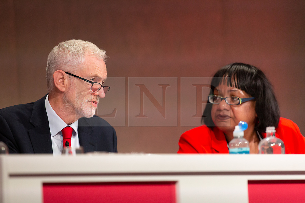 © Licensed to London News Pictures. 23/02/2019. Telford, UK. Labour leader Jeremy Corbyn addressing the Labour Party Women's Conference in Telford pictured in discussion onstage with Diane Abbott. Photo credit: Dave Warren/LNP