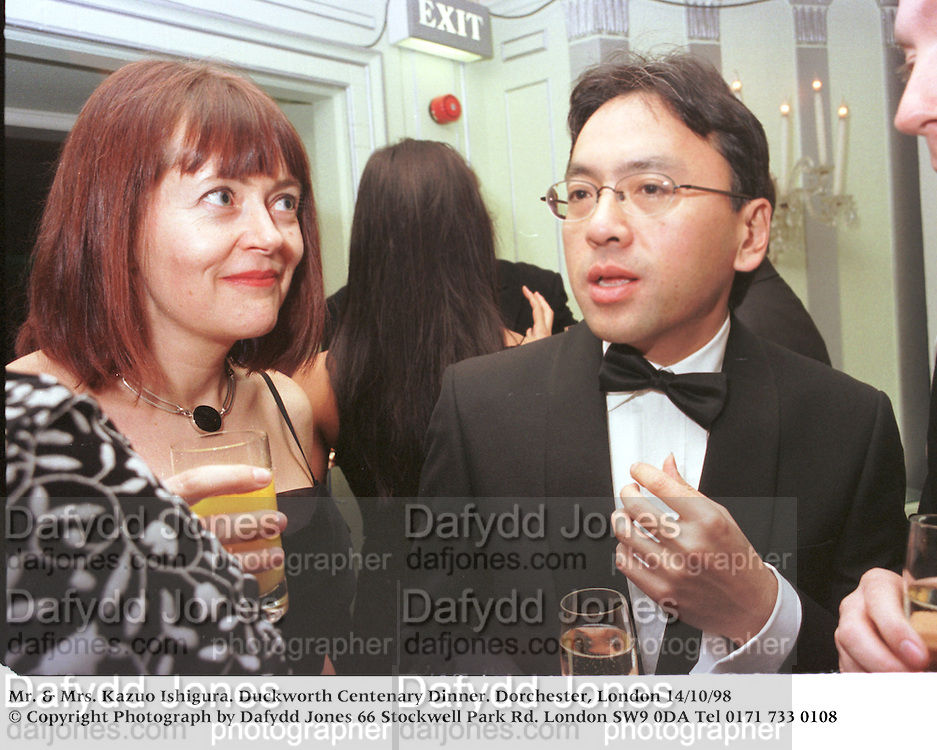 Mr. & Mrs. Kazuo Ishigura. Duckworth Centenary Dinner. Dorchester, London 14/10/98<br />
© Copyright Photograph by Dafydd Jones<br />
66 Stockwell Park Rd. London SW9 0DA<br />
Tel 0171 733 0108