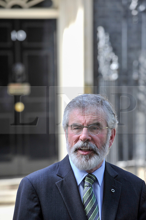 © Licensed to London News Pictures. 15/06/2017. London, UK. (L to R) Gerry Adams, President Sinn Féin, in a press conference outside Number 10. Members of the Northern Ireland Assembly visit Downing Street for talks with Prime Minister Theresa May following the results of the General Election. The Conservatives are seeking to work with the Democratic Unionist Party in order to form a minority government. Photo credit : Stephen Chung/LNP