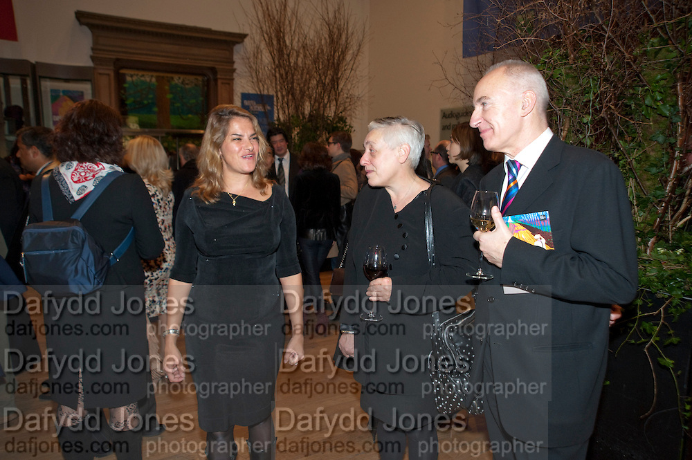 TRACEY EMIN; RUTH MACKENZIE; DIRECTOR OF THE CULTURAL OLYMPIAD; MARTIN DUNCOMBE, Opening of David Hockney ' A Bigger Picture' Royal Academy. Piccadilly. London. 17 January 2012