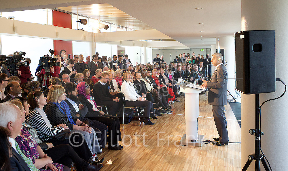 Sadiq Khan <br />
Labour mayor of London Candidate <br />
speech on The Choice facing Londoners <br />
3rd May 2016 <br />
<br />
Royal Festival Hall, London, Great Britain <br />
<br />
<br />
Photograph by Elliott Franks <br />
Image licensed to Elliott Franks Photography Services