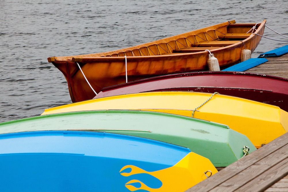 United States, Washington, Seattle. Wooden rowboats at dock waiting to be rented.