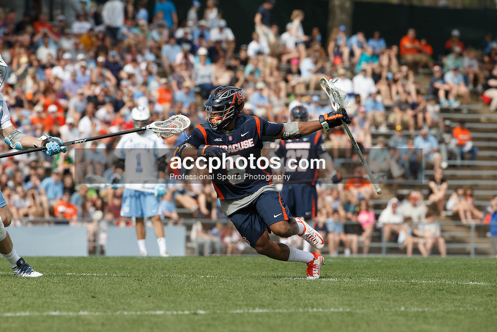 CHAPEL HILL, NC - APRIL 11: Hakeem Lecky #8 of Syracuse Orange plays against the North Carolina Tar Heels on April 11, 2015 at Fetzer Field in Chapel Hill, North Carolina. North Carolina won 17-15. (Photo by Peyton Williams/US Lacrosse/Getty Images) *** Local Caption *** Hakeem Lecky